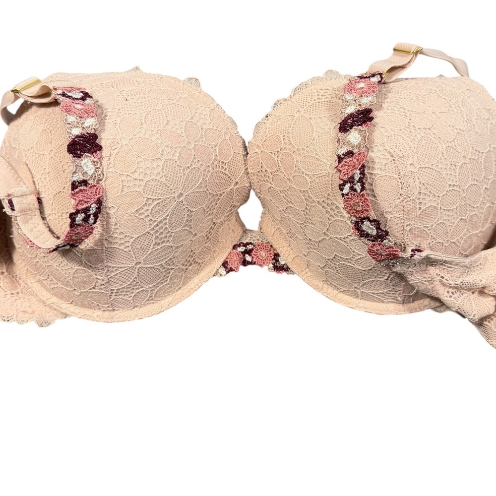 Jessica Simpson Bra Womens 38D Rose Smoke Pink Lace Floral Embroidered Push Up